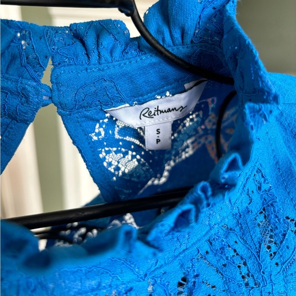 Reitman’s size small electric blue lace sheer blouse. - Picture 15 of 15